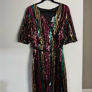 New York & Company Sequin Striped Midi Dress